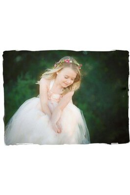 Abito da Cerimonia Bambini A Terra con Seghettato con Perline con Fiore con Fiocco in Tulle