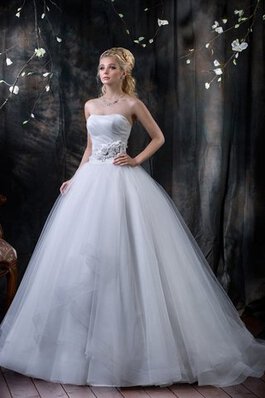 Abito da Sposa con Seghettato in Tulle senza spalline Allacciato Ball Gown Naturale