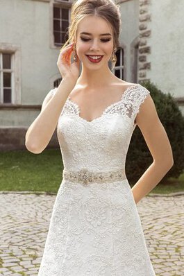 Abito da Sposa Naturale con Applique in Pizzo A-Line A Terra Allacciato