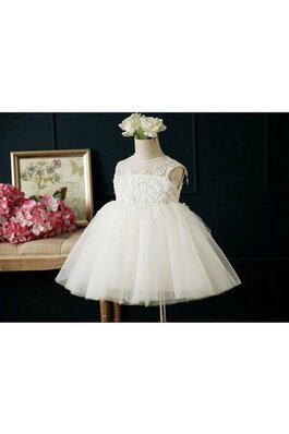 Robe de cortège enfant plissé avec fleurs de lotus appliques manche nulle