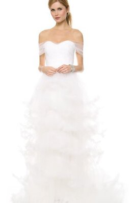 Abito da Sposa Spazzola Treno in Organza Naturale A-Line con Increspature Cappellino