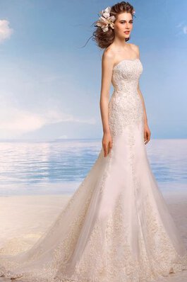 Abito da Sposa sensuale A Terra Sirena Senza Maniche con Applique Allacciato