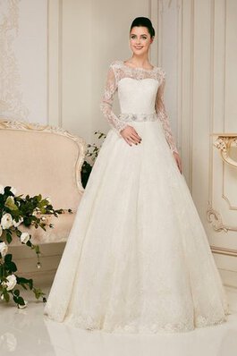 Robe de mariée naturel vintage avec cristal col en bateau de traîne moyenne