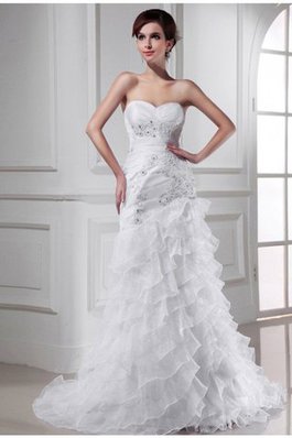 Abito da Sposa Sirena Cuore Coda A Strascico Cappella in Organza con Perline