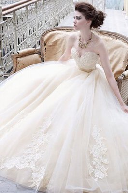 Abito da Sposa in Tulle Cuore Senza Maniche Schiena Nuda con Fusciacca con Nastro