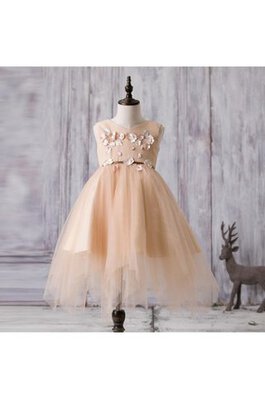 Abito da Cerimonia Bambini Sotto Ginocchio V-Scollo alta vita in Tulle con Fiore con Piega