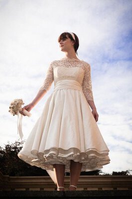 Abito da Sposa conservatore in pizzo in Taffeta Sotto Ginocchio con Mezze Maniche Lupetto