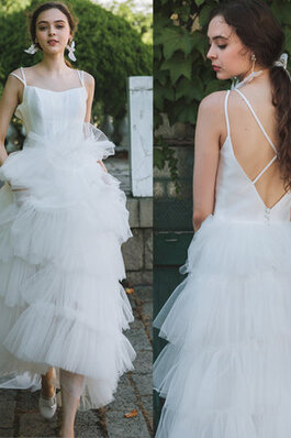 Abito da sposa con increspature assorbente in tulle a terra particolare all aperto