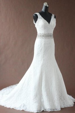 Robe de mariée brillant de sirène avec perle de col en v