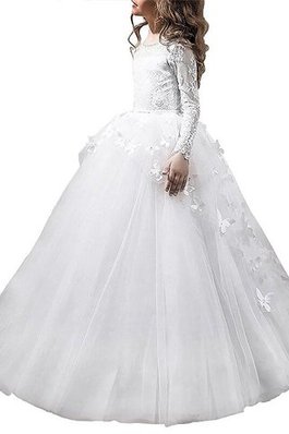 Abito da Cerimonia Bambini in Tulle Ball Gown con Fiore Tondo con Maniche Lunghe