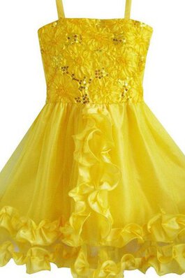 Normale Taille a linie plissiertes mini Blumenmädchenkleid mit Rüschen