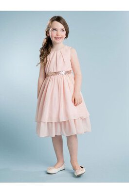 Robe de cortège enfant plissé naturel avec perle a-ligne manche nulle