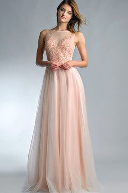 Robe de bal naturel manche nulle appliques en tulle longueru au niveau de sol