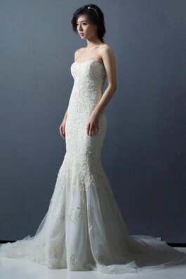 Robe de mariée naturel elégant de sirène avec sans manches avec perle