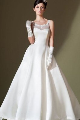 Robe de mariée naturel en satin ligne a de col bateau appliques