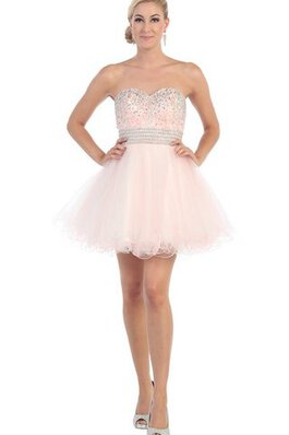 Robe de graduation nature bref de col en cœur textile en tulle avec perle