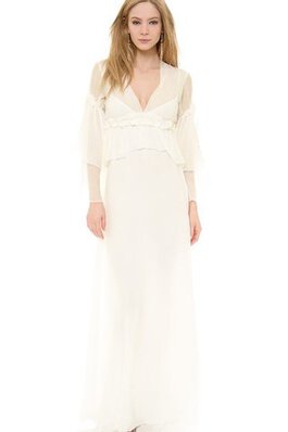 Abito da Sposa Tubino con Maniche Lunghe in Chiffon con Festone favola A Terra