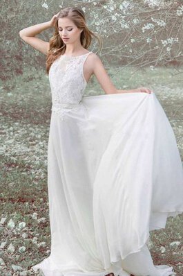 Abito da Sposa Tubino largo in Chiffon Spazzola Treno A-Line in pizzo