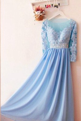 Robe de bal en chiffon avec perle decoration en fleur avec manche longue en dentelle