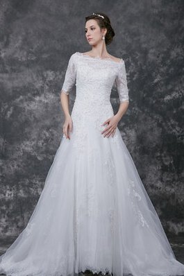 Abito da Sposa stravagante con Bottone con Applique in pizzo in Tulle A-Line