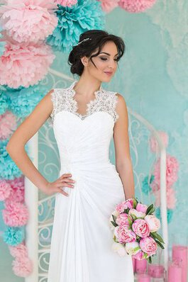 Abito da Sposa Naturale V-Scollo in Chiffon Tubino A Terra Spazzola Treno