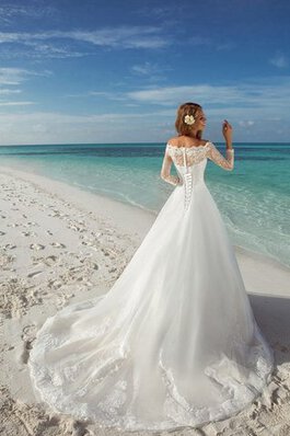 Robe de mariée romantique a plage en organza avec manche longue ligne a