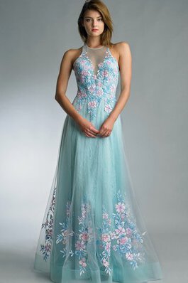 Vestido de Fiesta de Corte-A en Organza de Bordado de con Lentejuelas de Escote halter