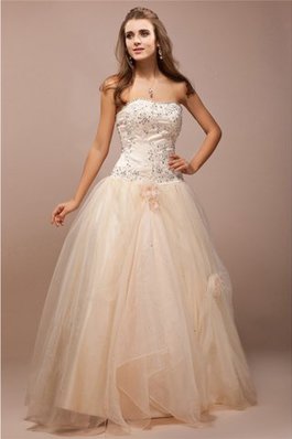 Abito da Sera in Raso con Perline A Terra in Pizzo Ball Gown