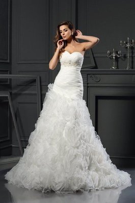 Abito da Sposa Coda A Strascico Cappella Senza Maniche A-Line in Organza Vintage