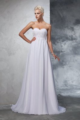 Abito da Sposa Cerniera Cuore Alta Vita con Perline in Chiffon