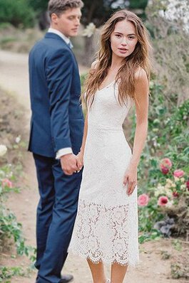 Abito da Sposa in Pizzo alta bassa Sotto Ginocchio Senza Maniche Semplice V-Scollo