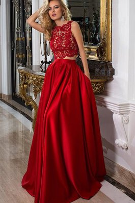 Satin Reißverschluss Spitze romantisches bodenlanges Ballkleid mit Applikation