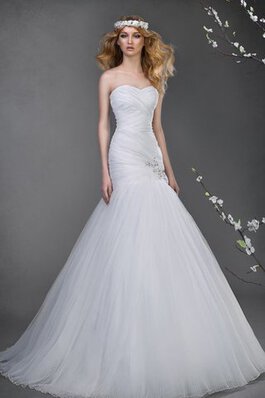 Abito da Sposa in Tulle Senza Maniche Allacciato con Perline Lungo con Criss-cross