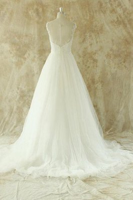 Abito da Sposa A Terra con Applique Senza Maniche in Pizzo lusso in Tulle