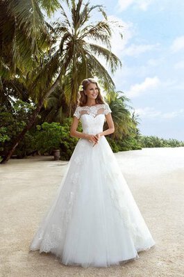 Vestido de Novia en Tul de Escote con Hombros caídos de Abalorio de Playa de Natural