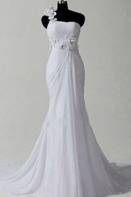 Robe de mariée d'épaule asymétrique de sirène avec zip manche nulle avec fleurs