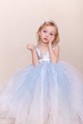 Abito da Cerimonia Bambini Ball Gown in Tulle con Nastro con Seghettato decorato Senza Maniche