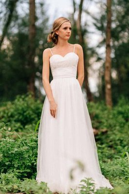 Robe de mariée plissage avec décoration dentelle a plage en tulle de col en cœur