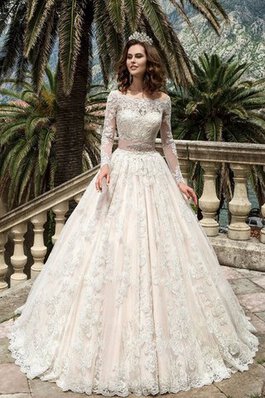 Abito da Sposa con Bottone A-Line con Maniche Lunghe medievale con Applique con Perline