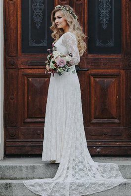 Abito da Sposa Tubino con Mezze Maniche Tondo in Chiffon Semplice in Pizzo