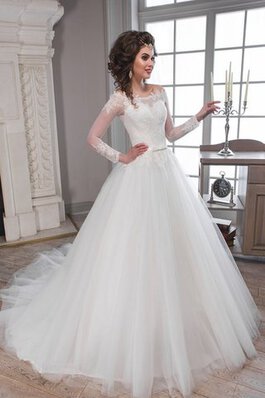 Abito da Sposa Lungo Naturale A-Line in Tulle con Piega con Applique