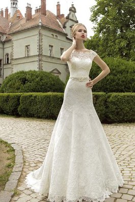 Abito da Sposa seducente con Fiore Sirena Seghettato Scollo medievale conservatore