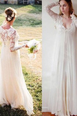 Abito da sposa con ricamo attraente v-scollo impero con maniche lunghe lunghi