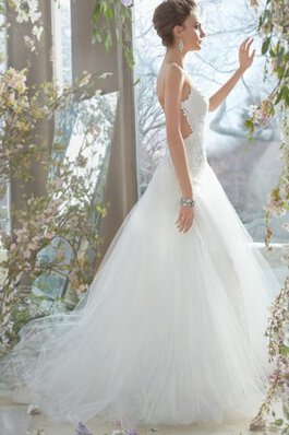 Abito da Sposa Naturale Senza Maniche in Tulle Conotta A Terra in pizzo