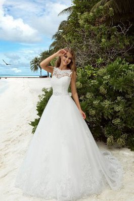 Abito da Sposa in Organza con Applique A-Line a Spiaggia Naturale A Terra