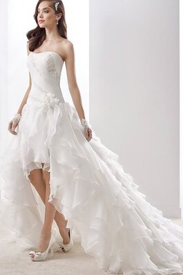 Abito da Sposa alta bassa Semplice in Chiffon con Cascata Volant Naturale senza strap