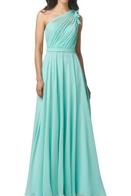 Robe demoiselle d'honneur a-ligne avec fleurs d'épaule asymétrique ruché avec chiffon