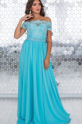 A Linie kurze Ärmeln normale Taille Chiffon bodenlanges Ballkleid mit Rücken Schnürung