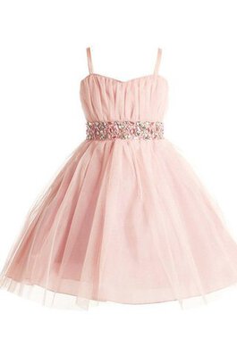 Abito da Cerimonia Bambini in Chiffon A-Line con Piega in Tulle con paillette al ginocchio