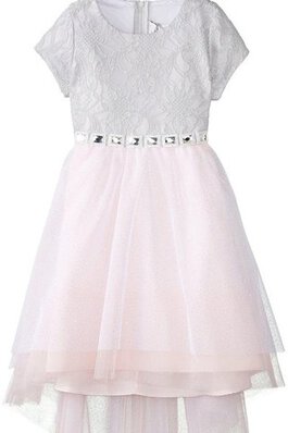 Robe de cortège enfant ligne a avec manche courte avec nœud à boucles col u profond